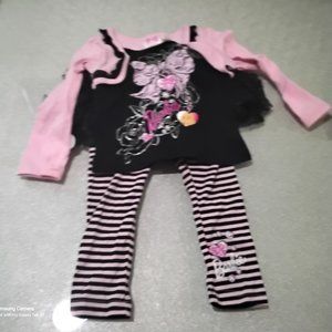 BARBIE Pink & Black Tutu/Leggins & Long Sleeve Vest/Top 2 Pc. Set NWT Size 3T